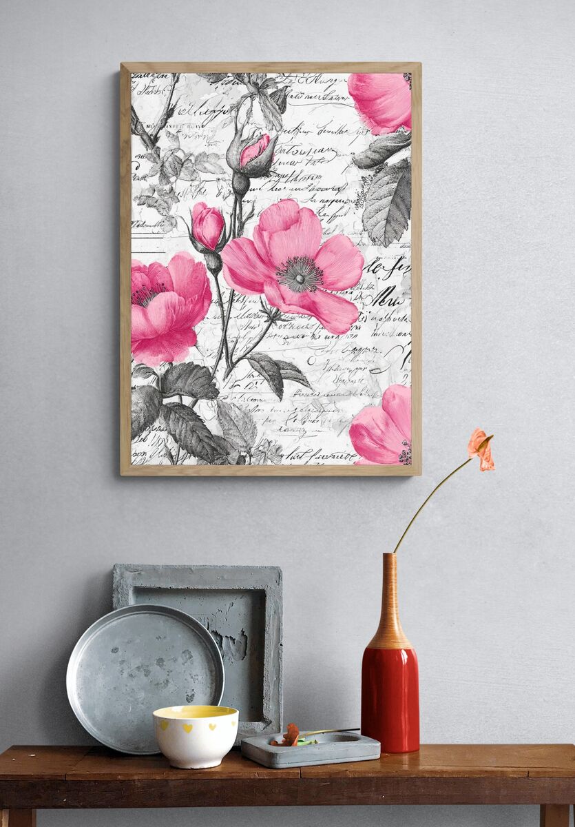 Pink Floral Vintage Poster. — room view 3