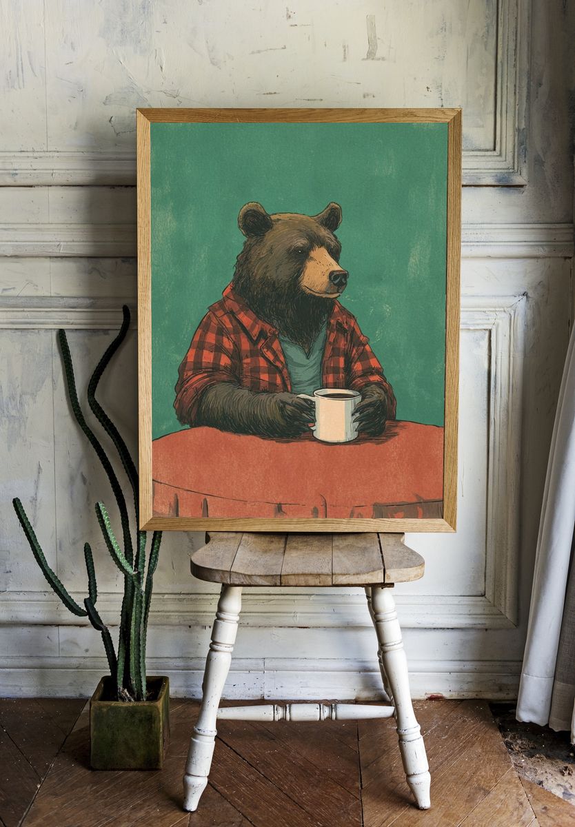 Bear with Coffee — Illustration Print. — room view 1
