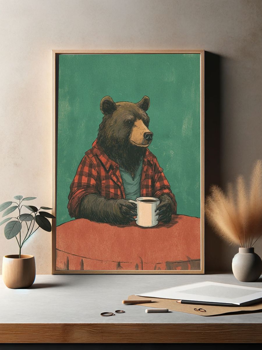 Bear with Coffee — Illustration Print. — room view 2