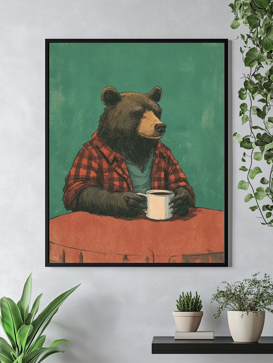 Bear with Coffee — Illustration Print. — room view 4
