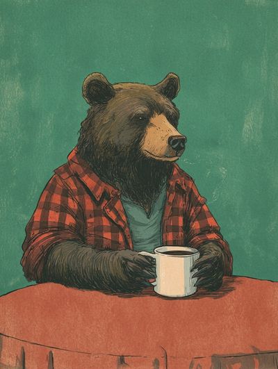 Bear with Coffee — Illustration Print. poster print