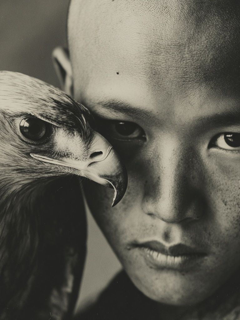 Boy with Eagle — Black and White Photography Print. poster — photography art