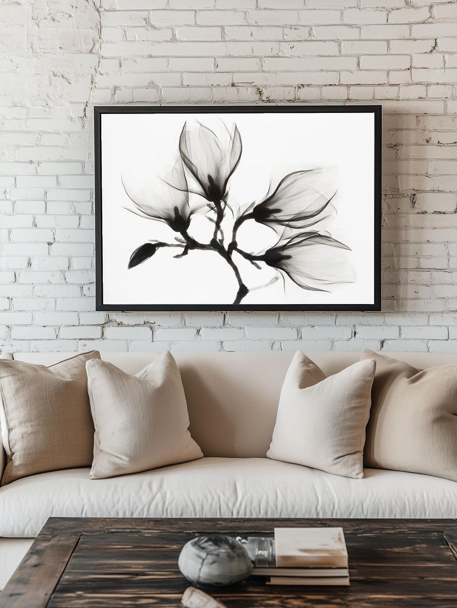 Black and White Floral Art Poster. — room view 1