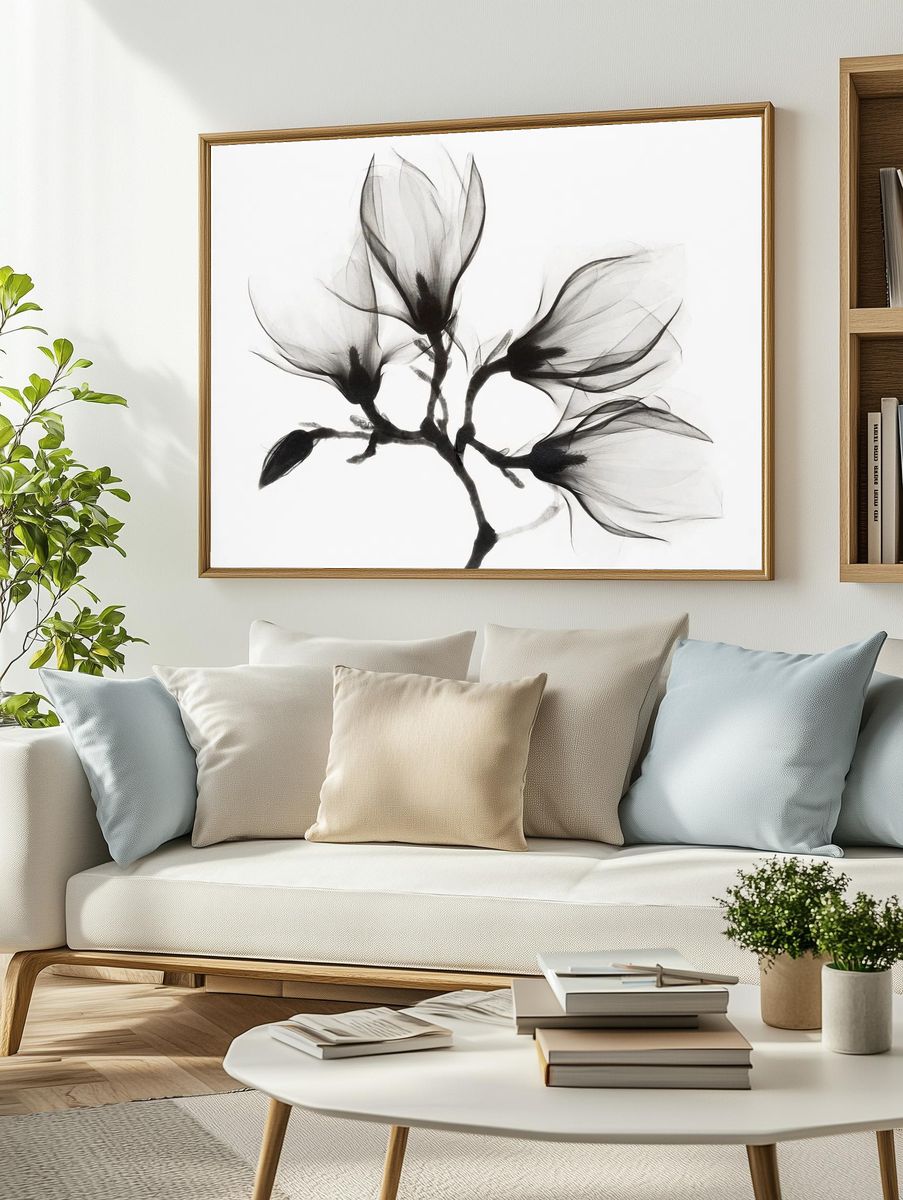 Black and White Floral Art Poster. — room view 2