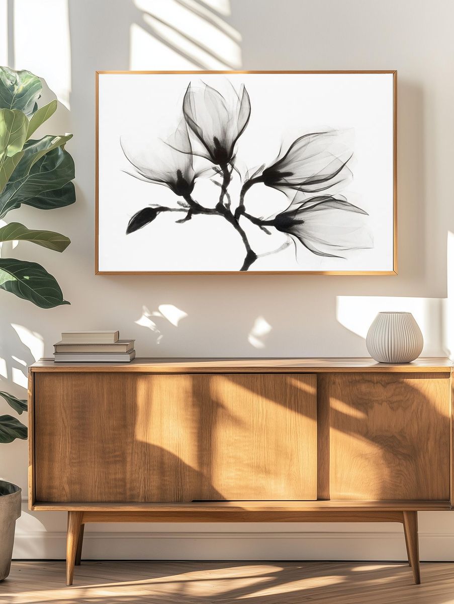 Black and White Floral Art Poster. — room view 3