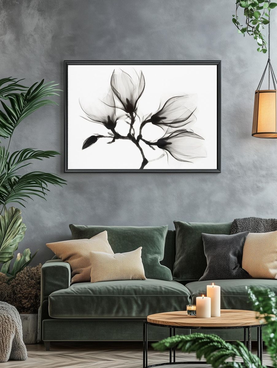 Black and White Floral Art Poster. — room view 4