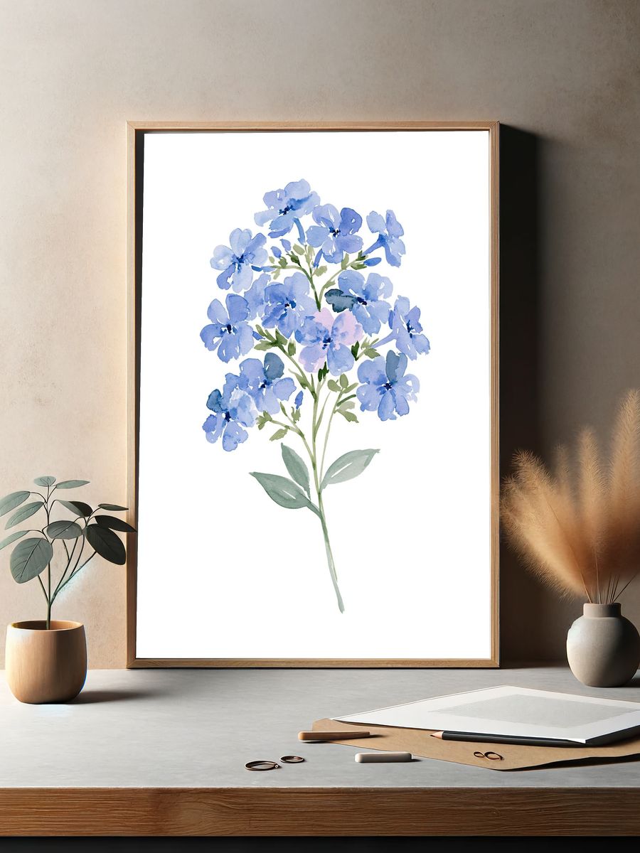 Blue Wildflower Watercolor Print. — room view 2