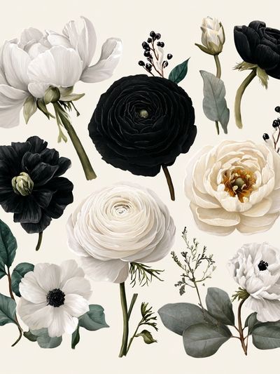 Black and White Floral Illustration Poster. poster