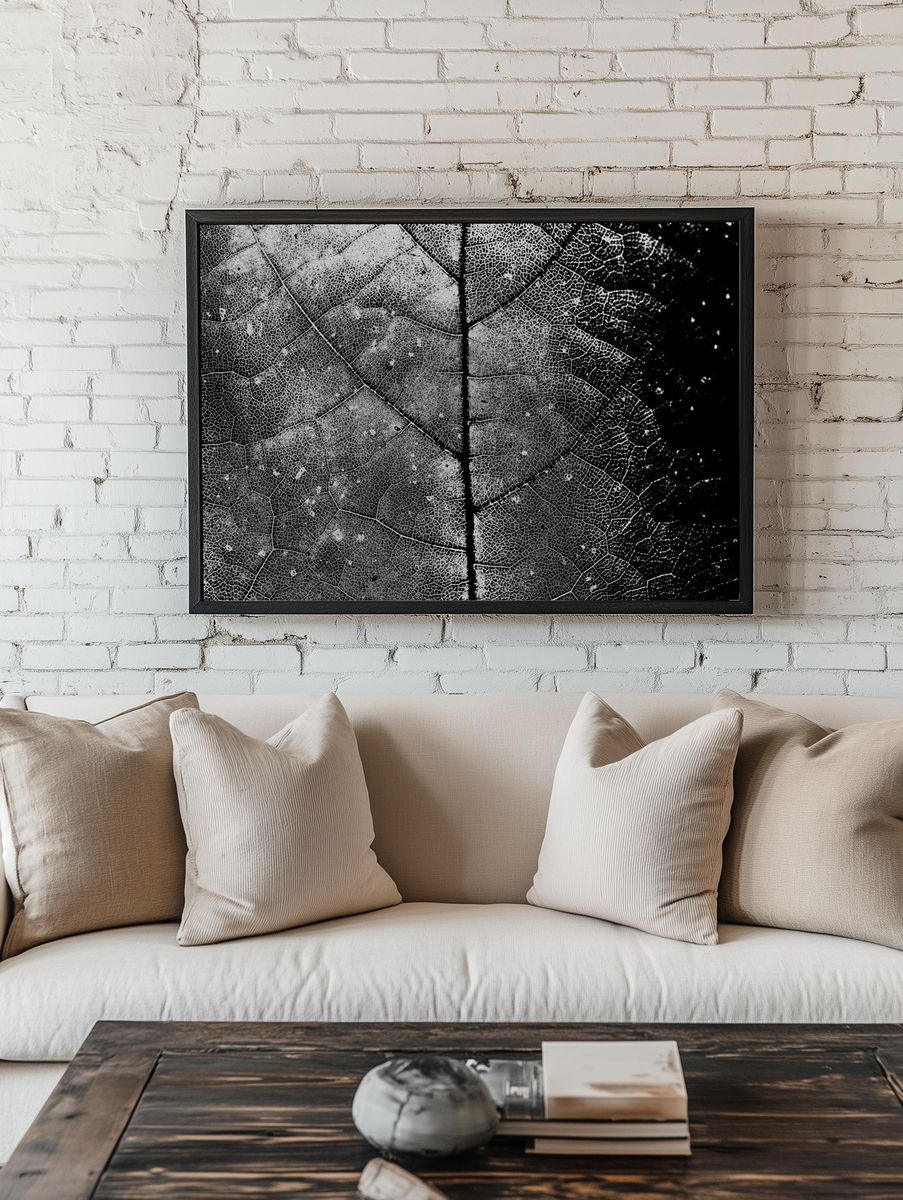 Black and White Leaf Texture Poster room preview