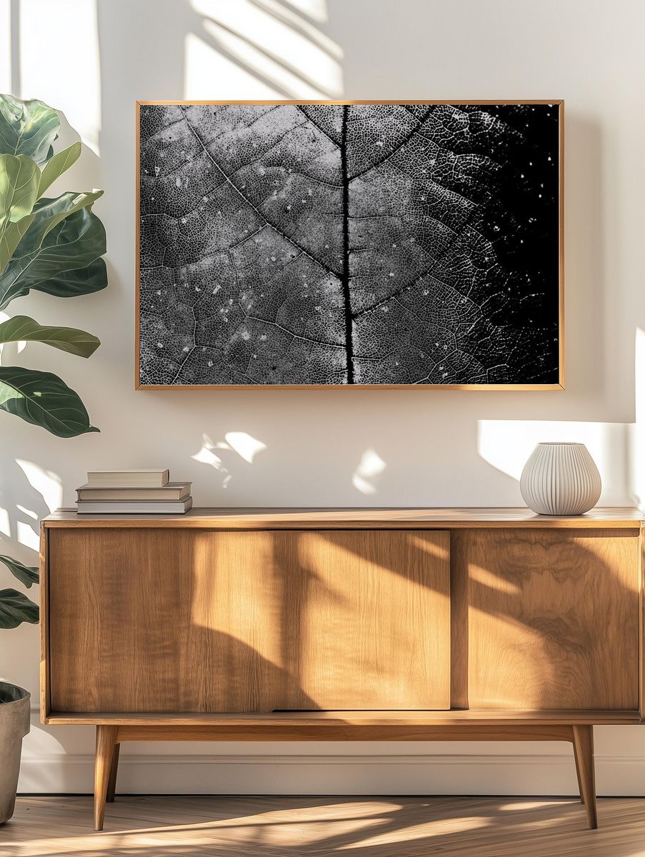 Black and White Leaf Texture Poster. — room view 3