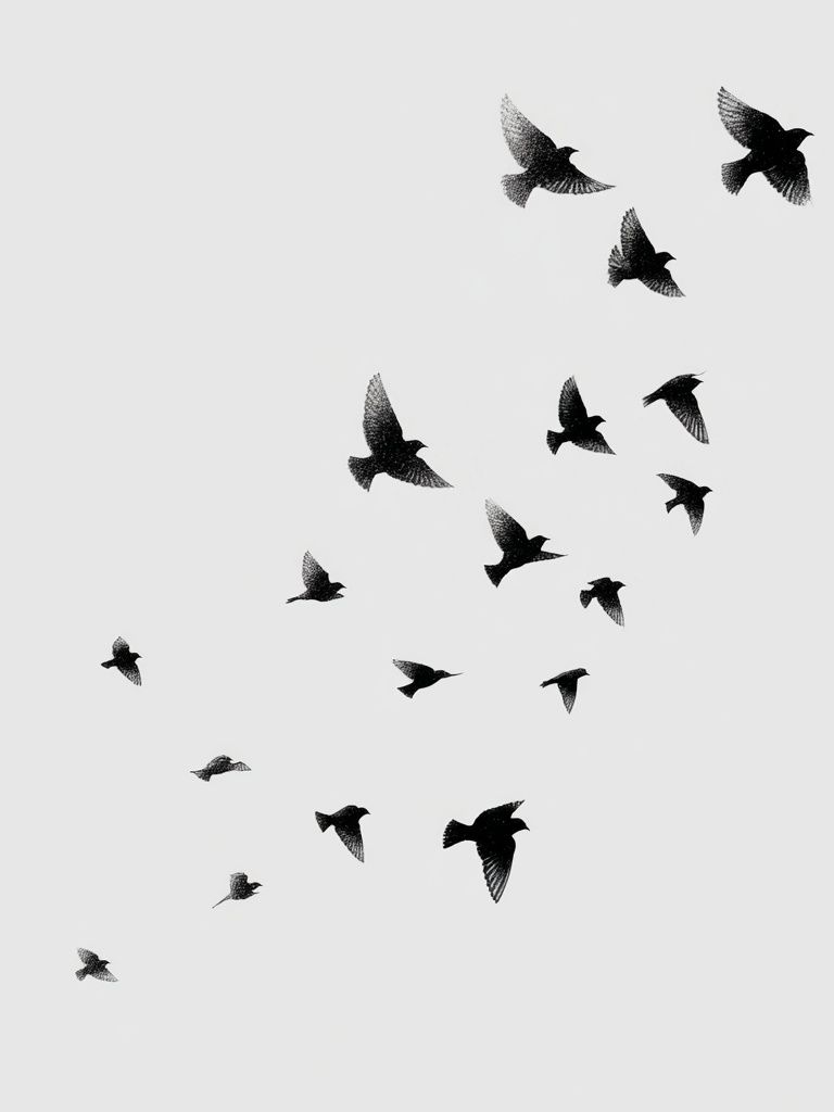 Flock of Birds — Black-White Print. poster detail
