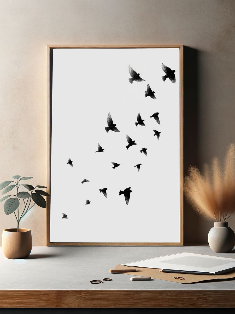 Flock of Birds — Black-White Print. — room view 2