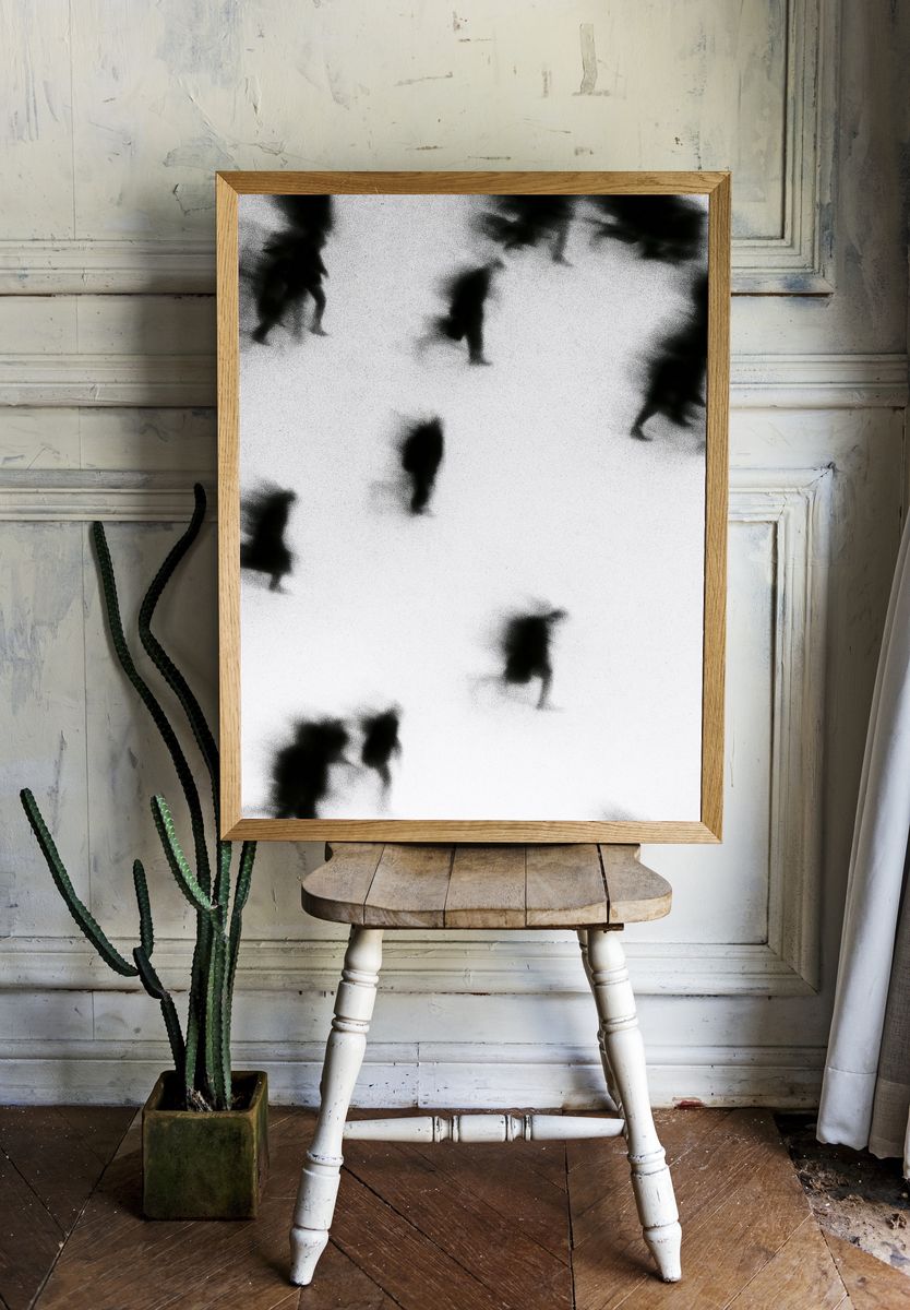 Blurred Figures Black-White Poster. room preview
