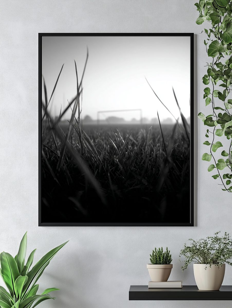 Soccer Field at Dawn — Black-White Print. — room view 4