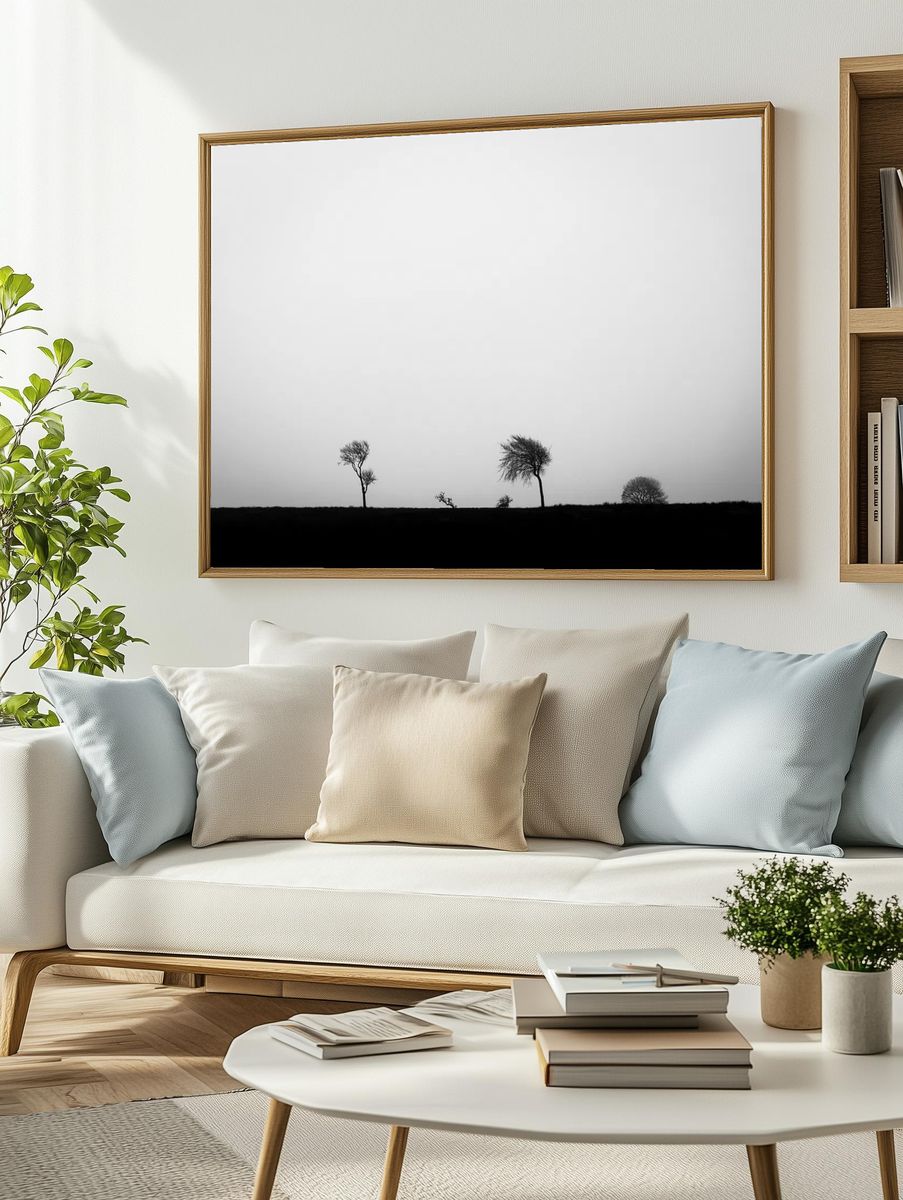 Silhouetted Trees — Black-White Print. — room view 2