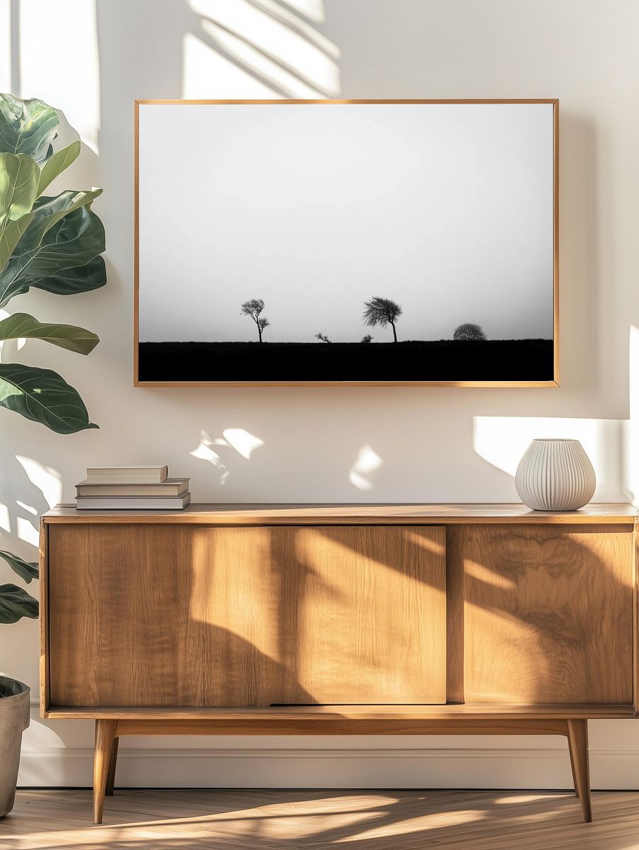 Silhouetted Trees — Black-White Print. — room view 3