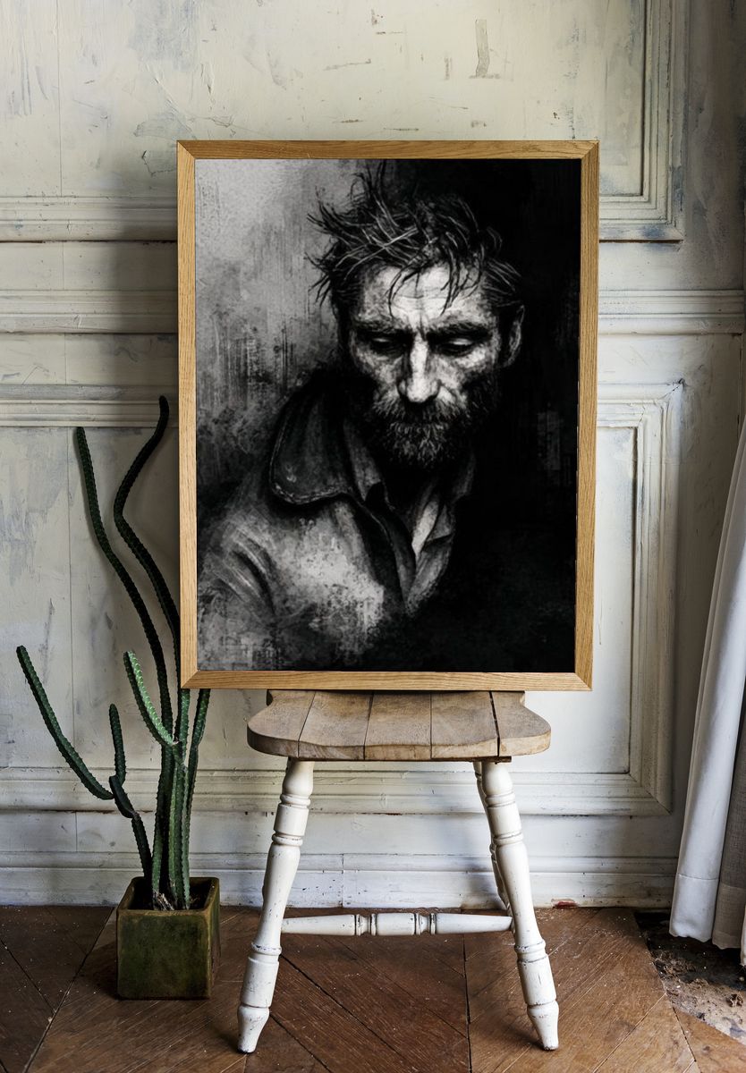 Brooding Man Portrait Print. — room view 1
