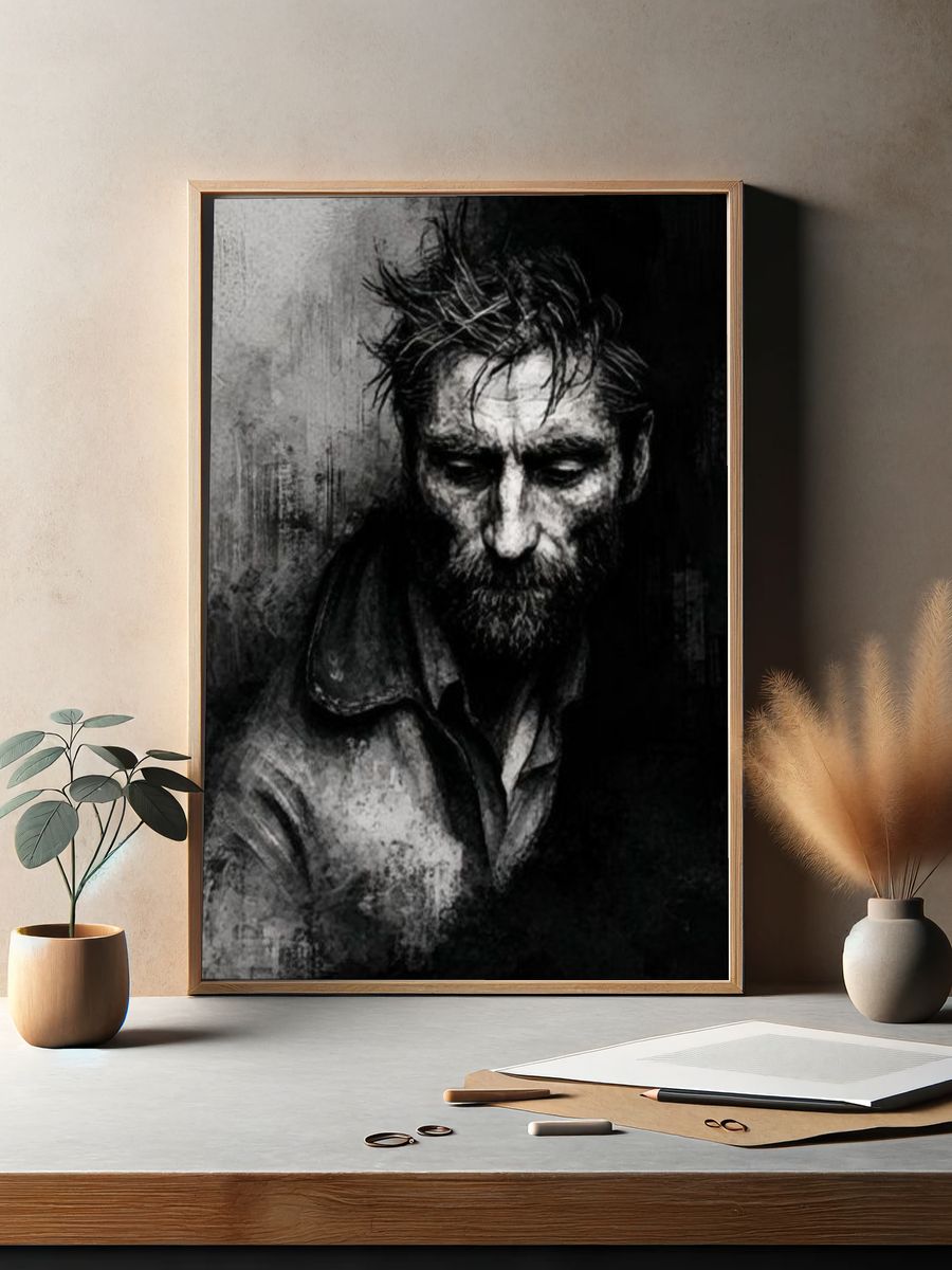 Brooding Man Portrait Print. — room view 2