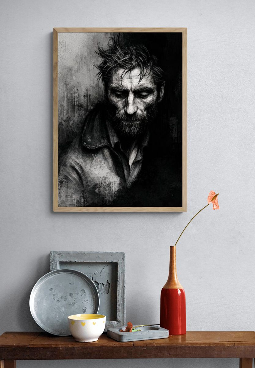 Brooding Man Portrait Print. — room view 3