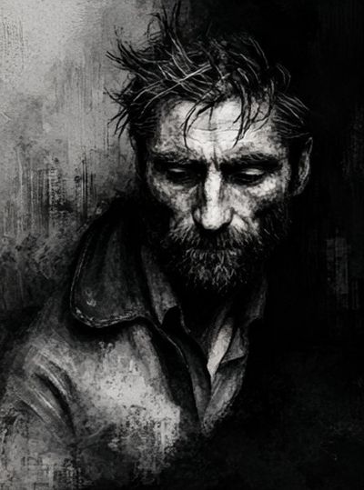 Brooding Man Portrait Print. poster