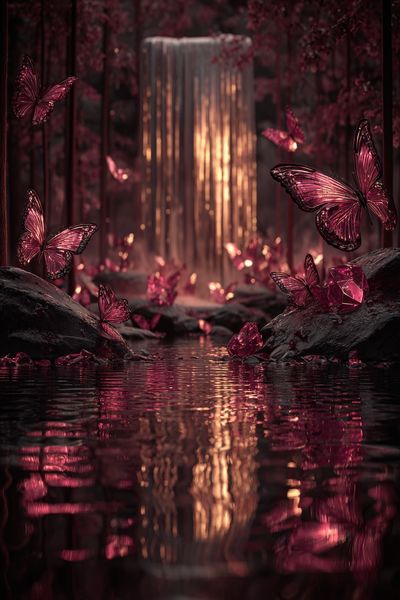Butterflies and Waterfall — Fantasy Print