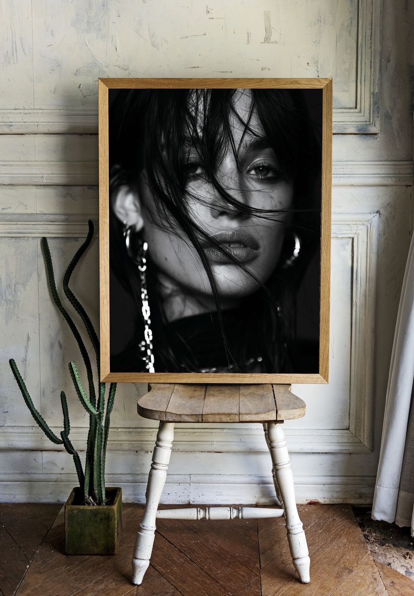 Moody Black and White Portrait Poster. — room view 1
