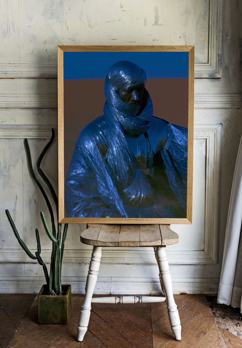 Blue Wrapped Figure Photography Poster. room preview