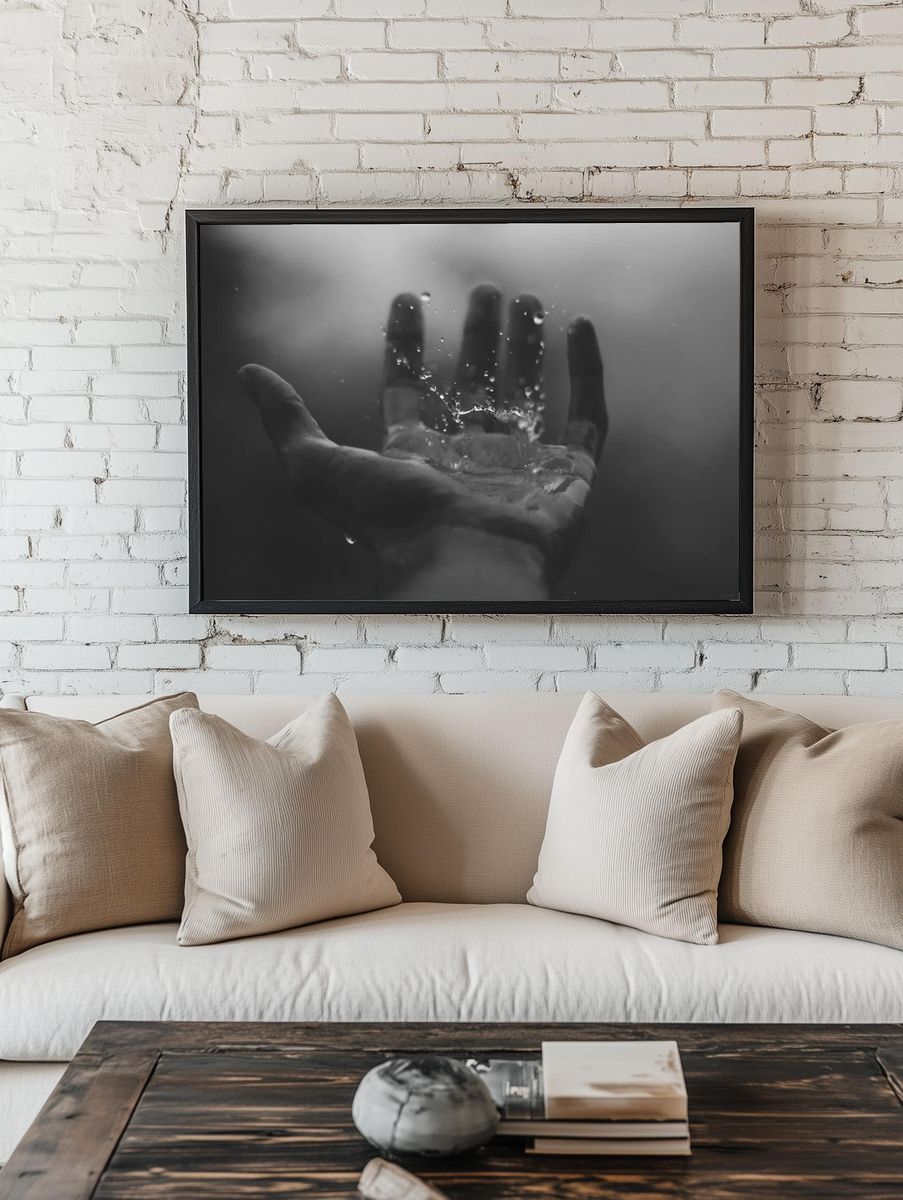Water Splash — Black and White Photography Poster. — room view 1