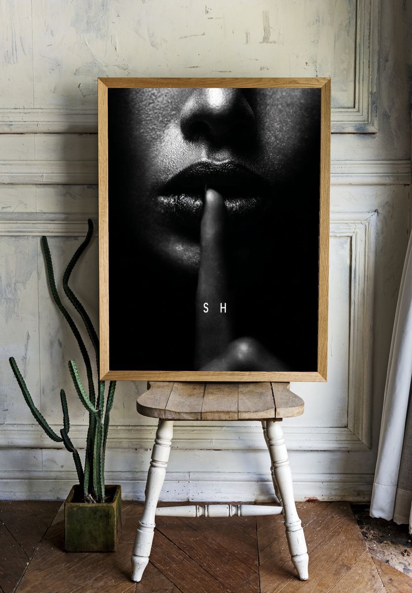 Shh — Black and White Photography Poster. — room view 1