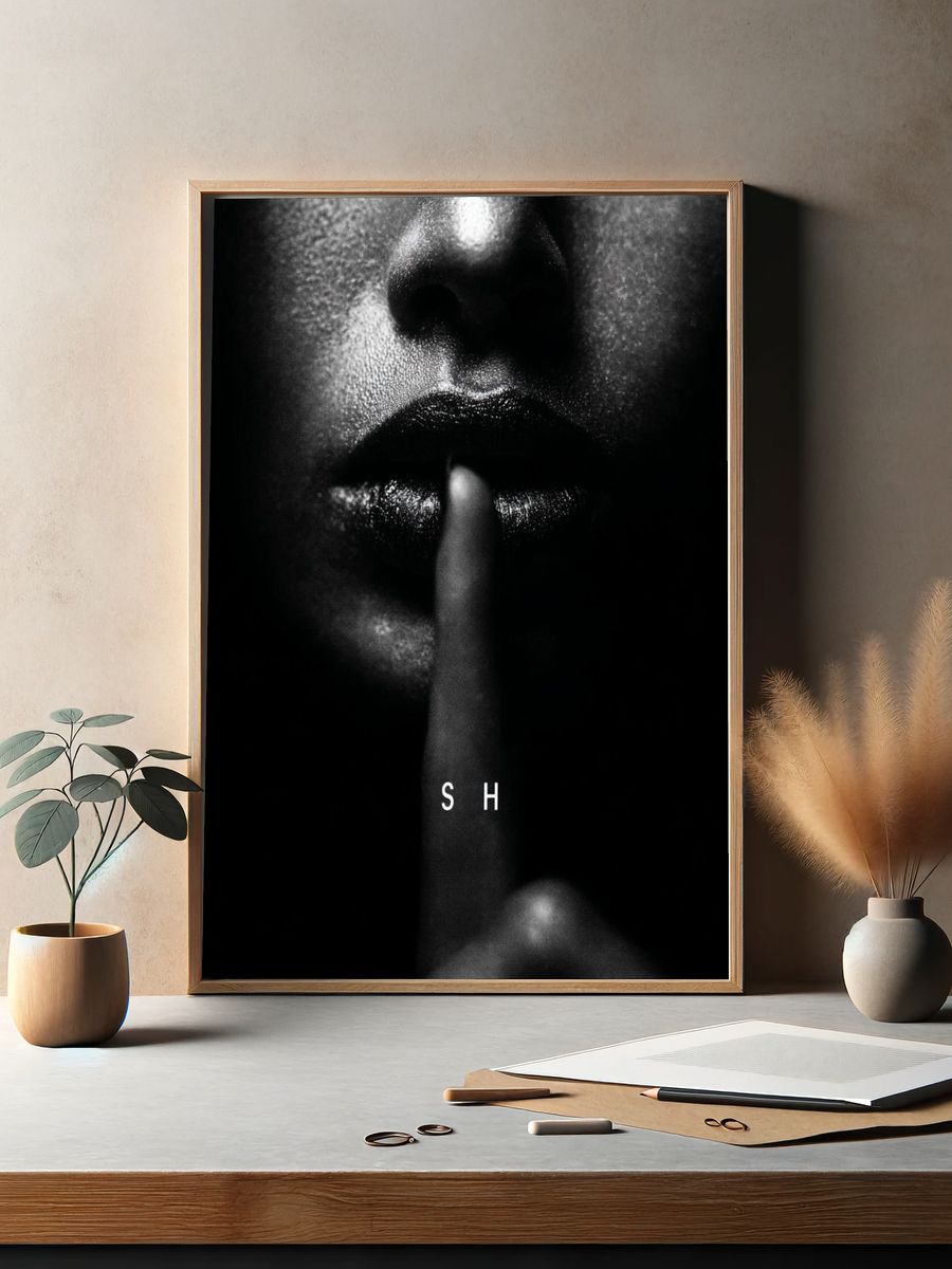 Shh — Black and White Photography Poster. — room view 2