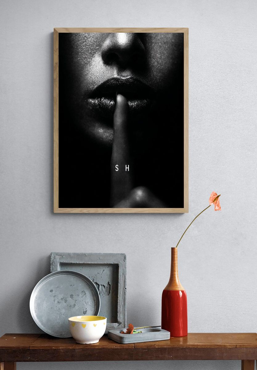 Shh — Black and White Photography Poster. — room view 3