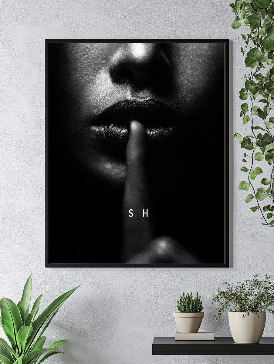 Shh — Black and White Photography Poster. — room view 4