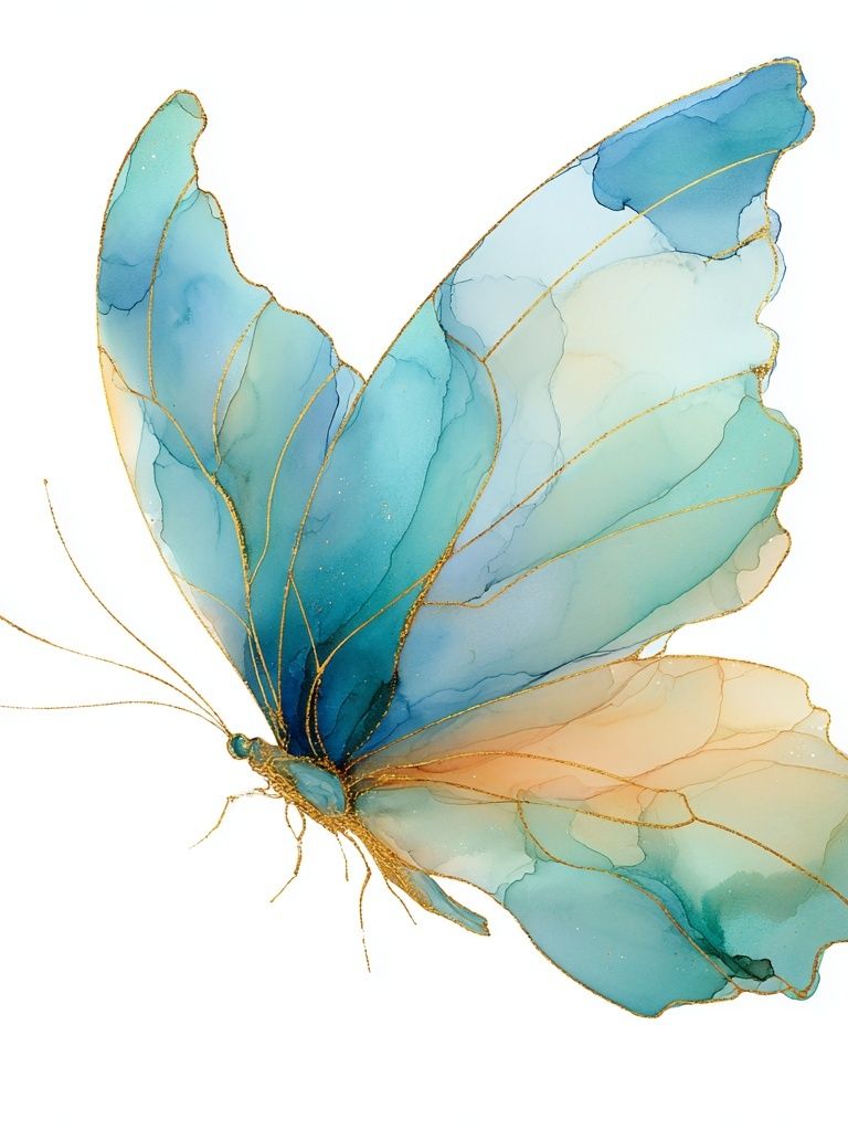 Blue Butterfly — Watercolor Print. poster detail