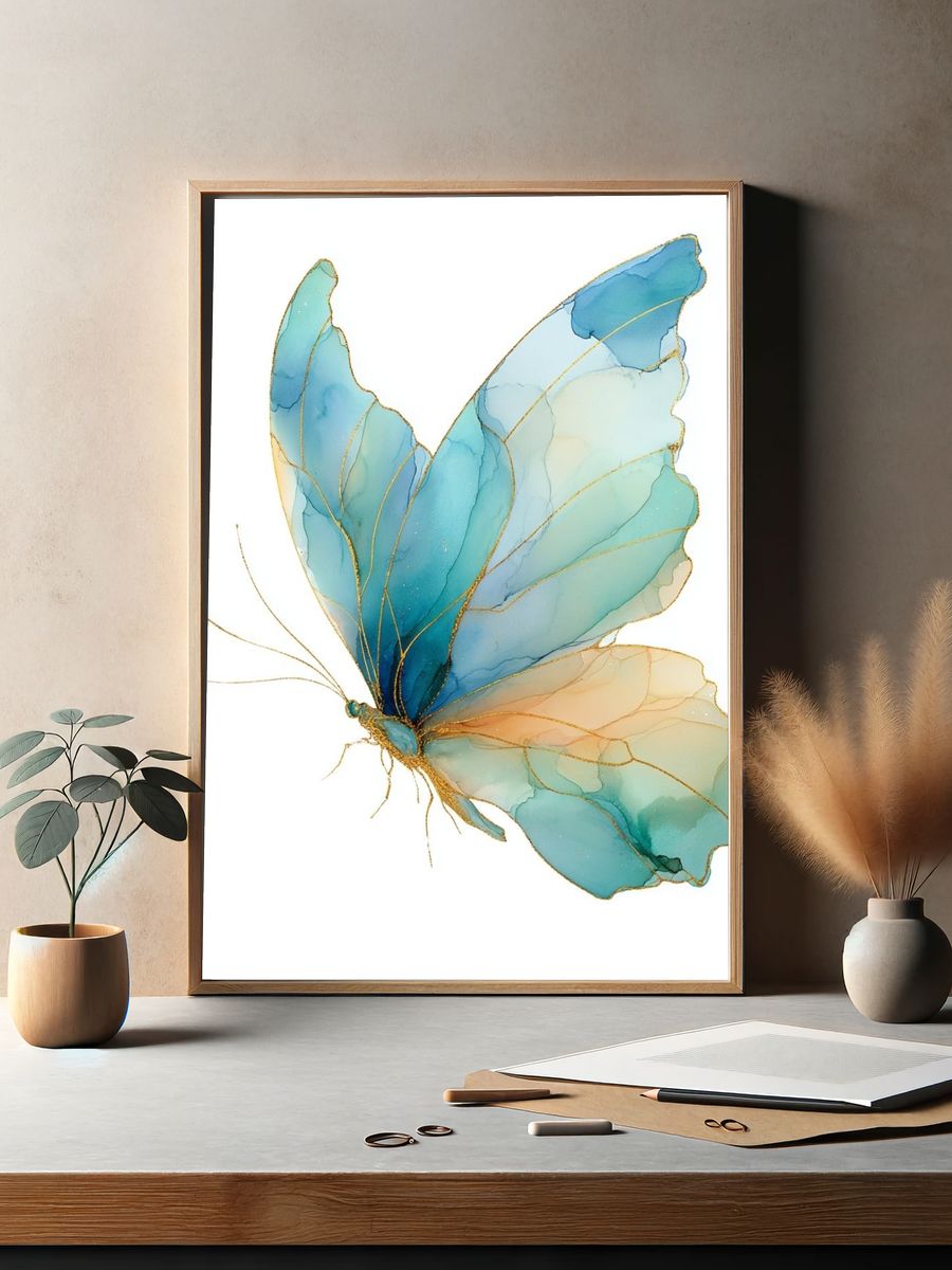 Blue Butterfly — Watercolor Print. — room view 2