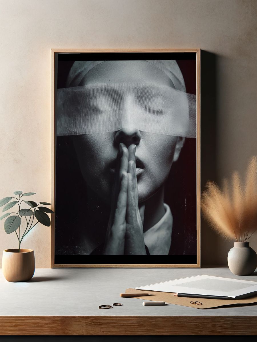 Blindfolded Portrait Black-White Print. — room view 2