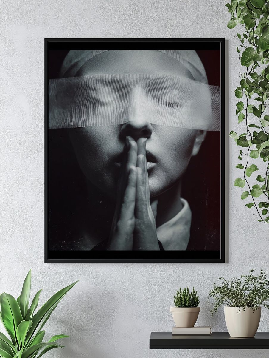 Blindfolded Portrait Black-White Print. — room view 4