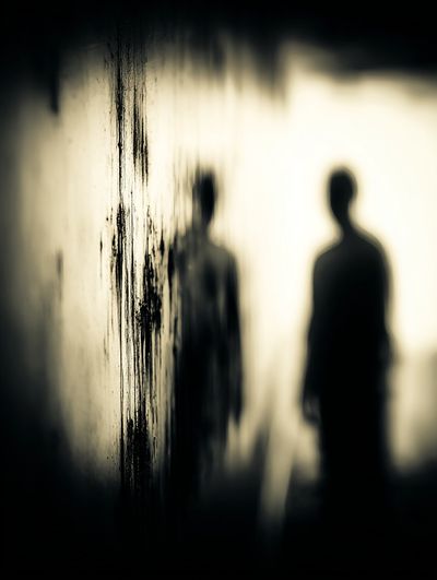 Silhouetted Figures — Black-White Print. poster