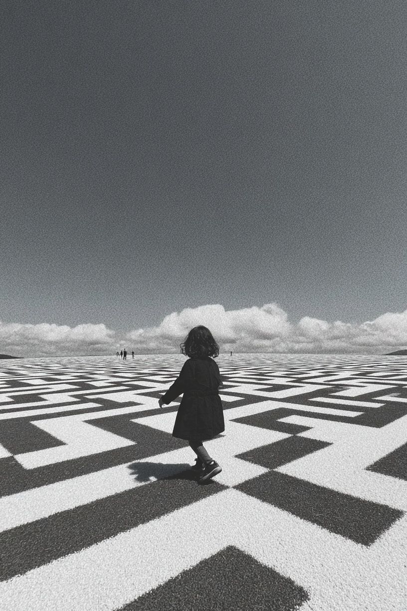 Child Walking on Geometric Pattern — Photography Print. poster — photography art