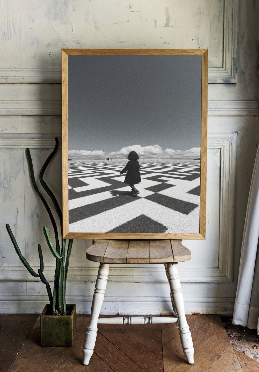 Child Walking on Geometric Pattern — Photography Print. — room view 1