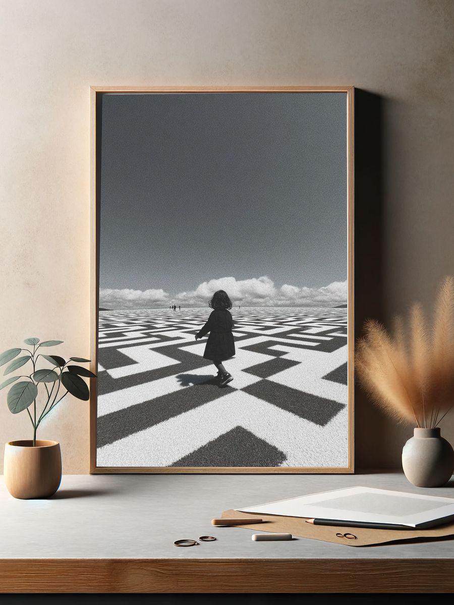 Child Walking on Geometric Pattern — Photography Print. — room view 2