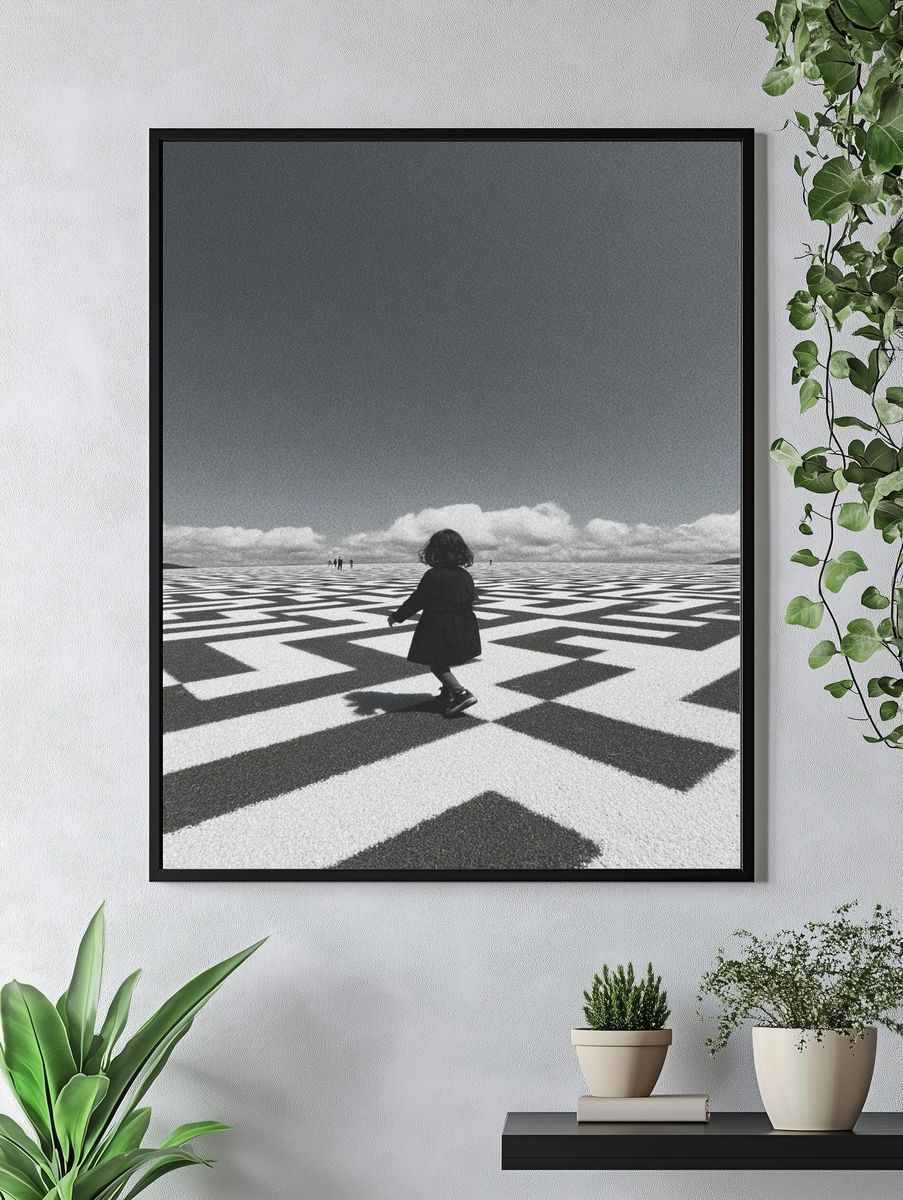 Child Walking on Geometric Pattern — Photography Print. — room view 4