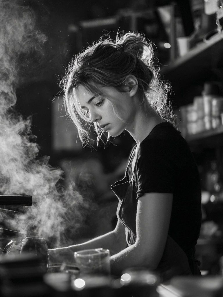 Barista Portrait Black-White Poster. poster detail