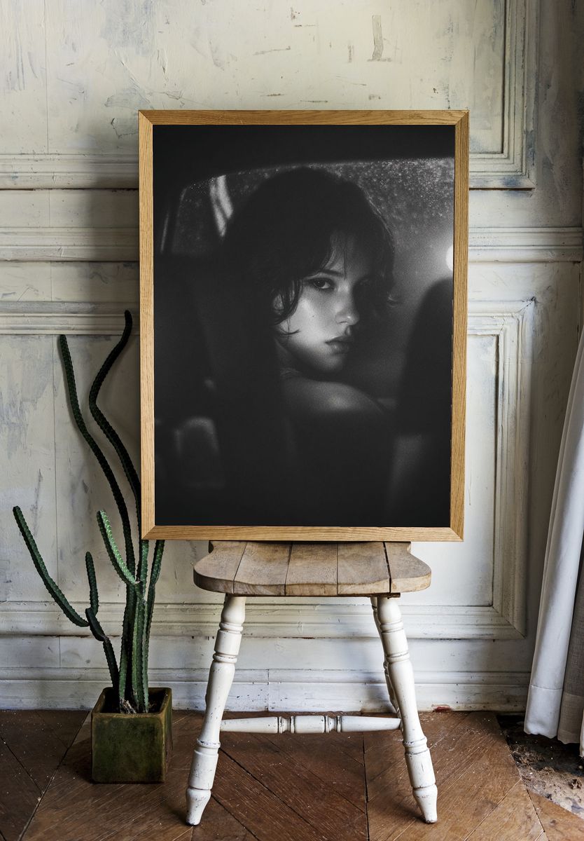 Mysterious Portrait — Black and White Print. — room view 1