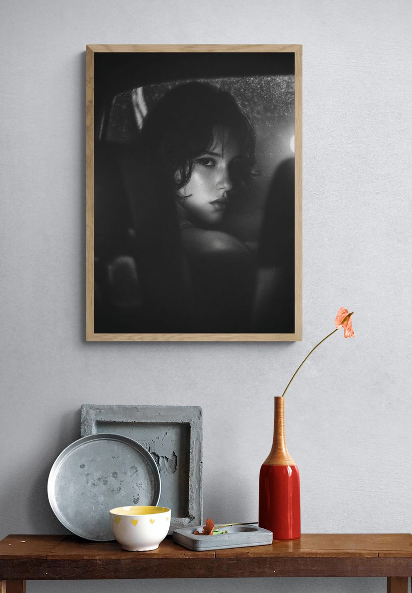 Mysterious Portrait — Black and White Print. — room view 3