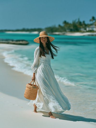 Beachside Woman in White Photography Poster.