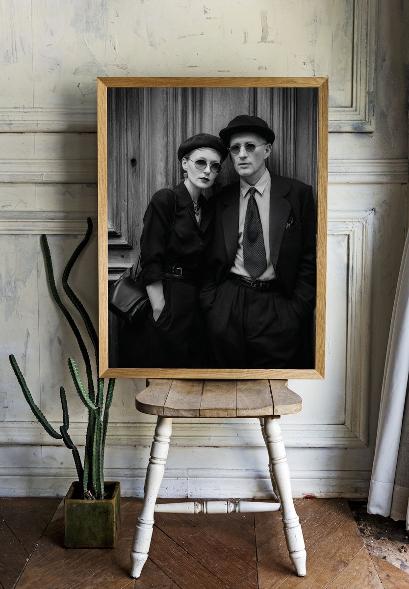 Elegant Couple in Black and White Photography Poster. — room view 1