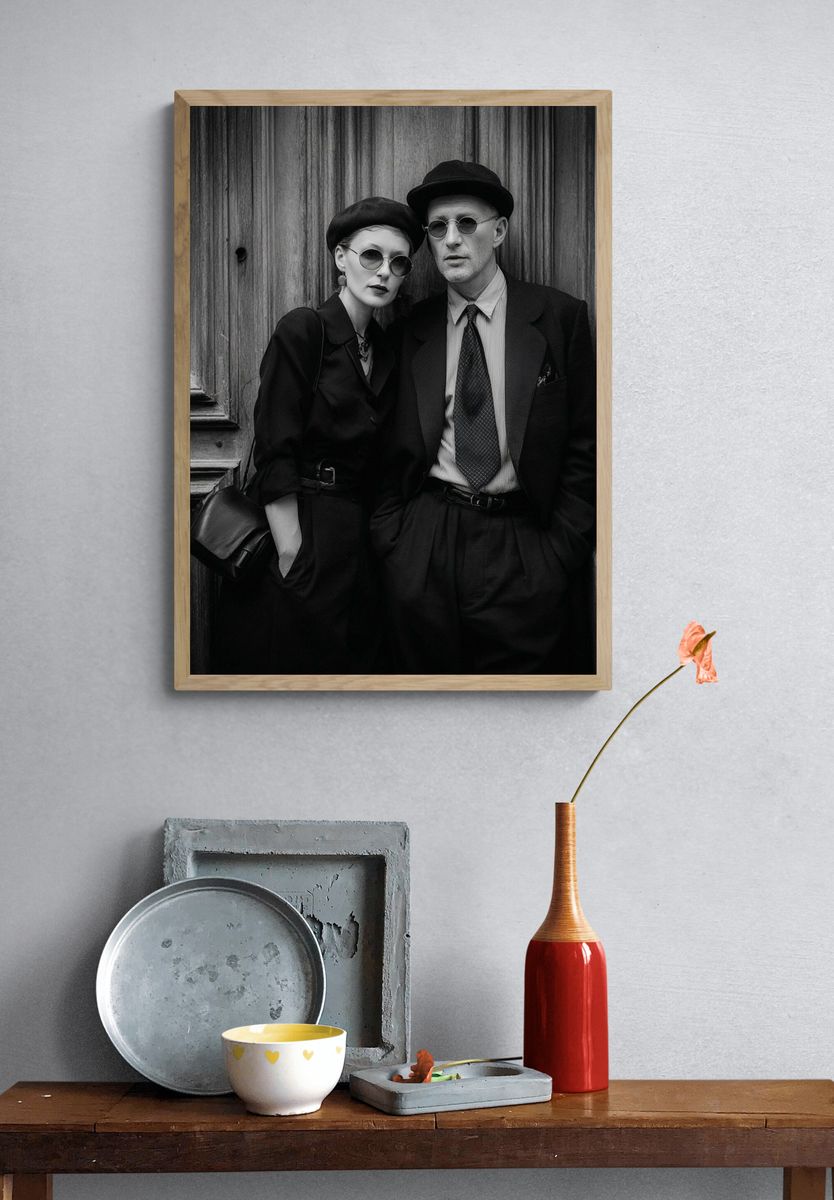 Elegant Couple in Black and White Photography Poster. — room view 3
