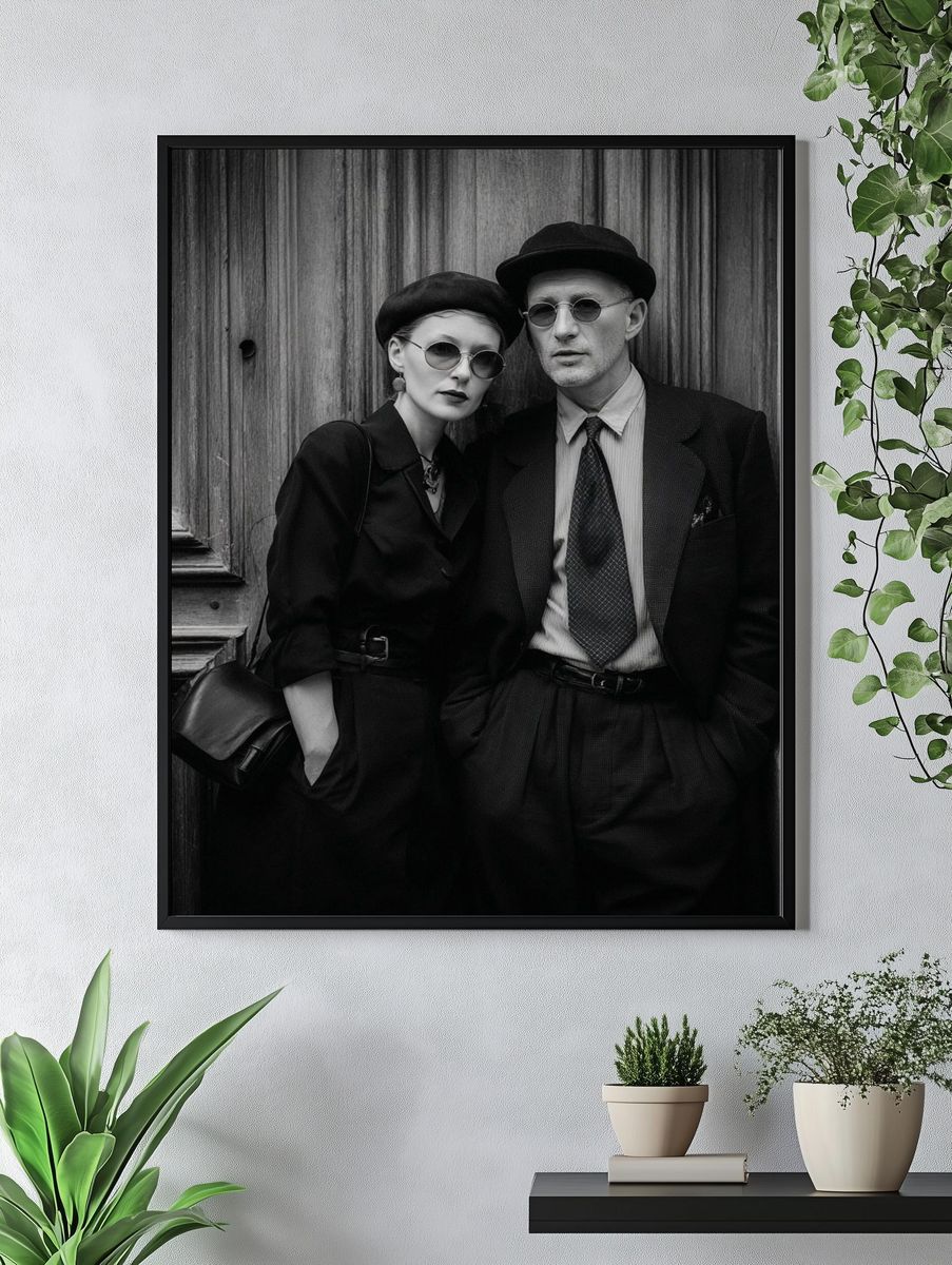 Elegant Couple in Black and White Photography Poster. — room view 4
