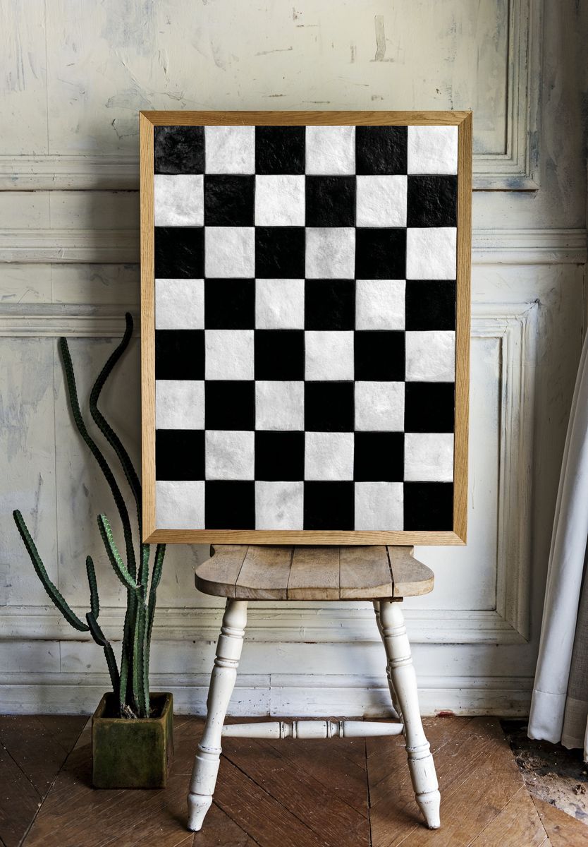 Black and White Checkerboard Poster. — room view 1