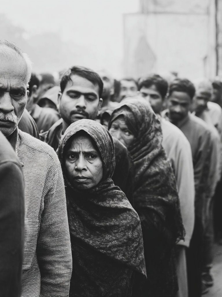 Line of People — Black-White Print. poster — photography art